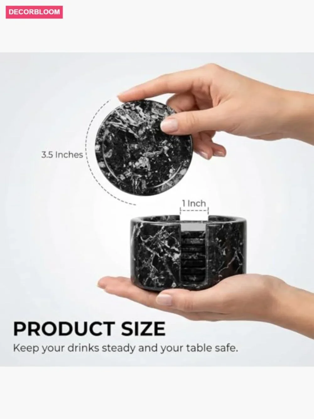 Set of 8 Handmade Marble Coasters with Holder, Round 3.5